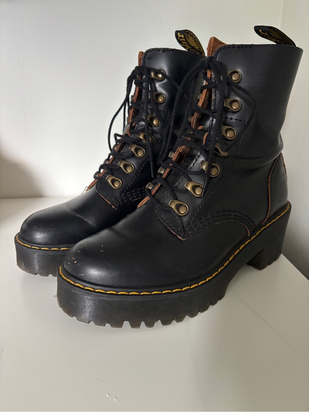 Dr. Martens Black Leona Lace-Up Combat Boots